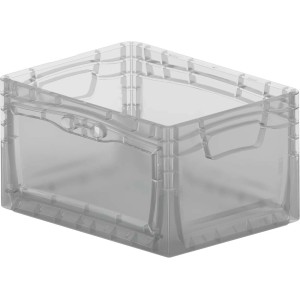 Przezroczysty pojemnik Eurobox-System z boczną klapą, 40x30x22 cm, idealny do przechowywania.
