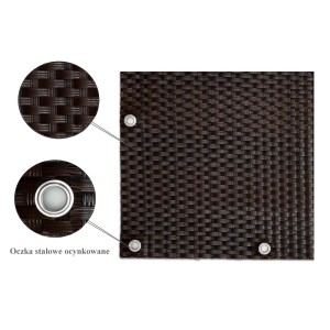 Ciemnobrązowa mata osłonowa z oczkami do ogrodzenia.
