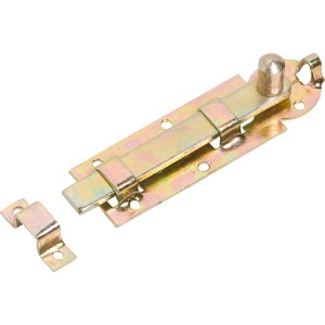 Żółty ocynkowany rygiel okienny z gałką, 80x30mm, do zabezpieczania okien. Montaż na wkręty.