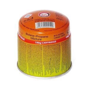 Pomarańczowy kartusz gazowy z mieszanką butanu i propanu, pojemność 190g.