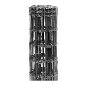 Zrolowana szara siatka ogrodzeniowa, odpowiednia do paneli i ogrodzeń ogrodowych.