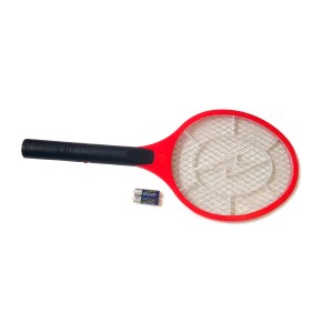 Elektryczna packa na muchy z bateriami, czerwono-czarna, do zwalczania owadów.