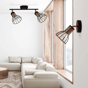 Nowoczesne lampy Kinkiety: Sufitowe i ścienne, czarny metal z miedzianymi detalami.