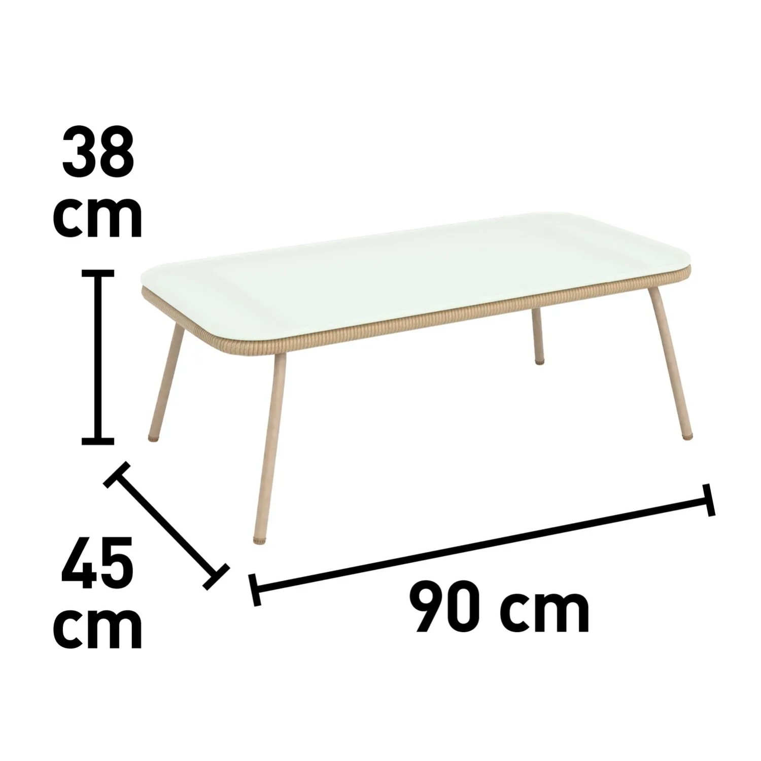 Wymiary stołu ogrodowego t.b.t.: 90x45x38 cm.