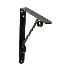 Czarny wspornik meblowy t.b.t. z metalu z ozdobnymi elementami.