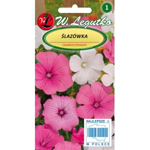 Opakowanie nasion ślazówki w kolorze różowym i białym. Nasiona kwiatów do ogrodu.