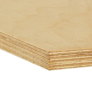 Zbliżenie jasnej płyty konstrukcyjnej t.b.t.; płyta drewniana z widocznym usłojeniem.