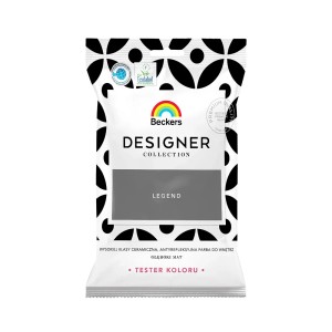 Próbka koloru 'Legend' Beckers Designer Collection, szara farba do ścian w testerze.