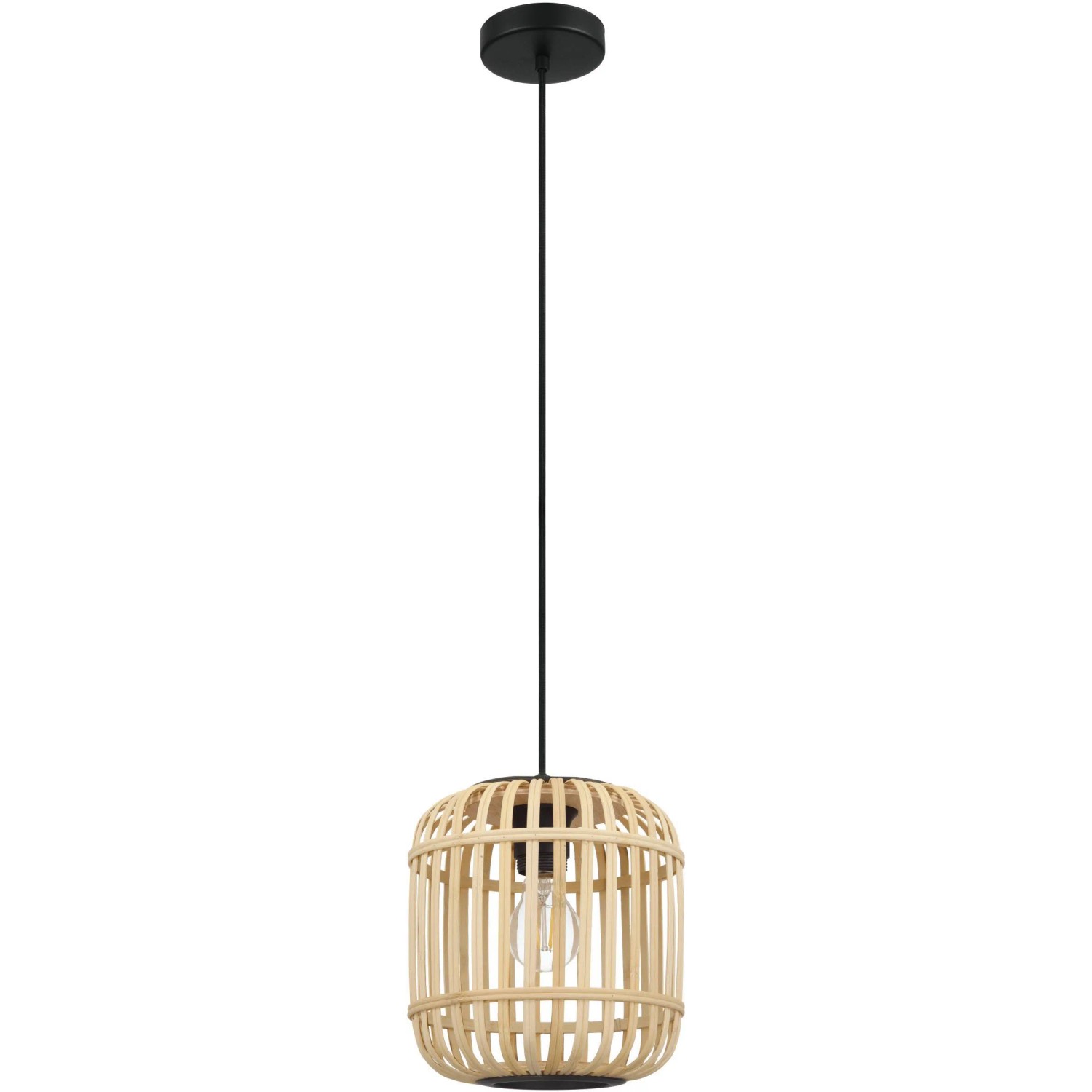 Lampa wisząca Eglo Bordesley z bambusowym kloszem, czarno-naturalna, na żarówki E27