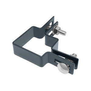 Akcesoria do ogrodzeń t.b.t.: Czarny uchwyt ze śrubami do montażu.