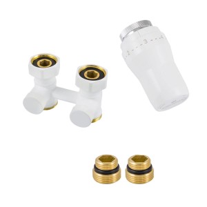 t.b.t. do instalacji grzewczych: Głowica termostatyczna, zawory i adaptery w zestawie.