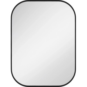 Prostokątne lustro t.b.t. z zaokrąglonymi rogami i czarną ramą.