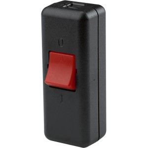 Czarny włącznik kablowy 10A z czerwonym przełącznikiem do lamp.