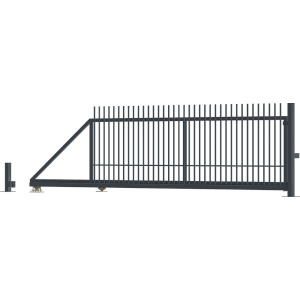 Metalowa brama przesuwna do ogrodzeń ogrodowych, widok szczegółowy.