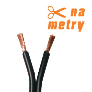 Czarny przewód głośnikowy 2x2,5 mm², 1 metr, do zastosowań audio.