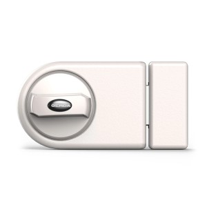 Biały zamek do drzwi t.b.t. dla zwiększenia bezpieczeństwa.