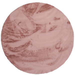 Okrągły, różowy dywan t.b.t. z długim włosiem.