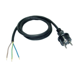 Czarna wtyczka płaska t.b.t. z kablem i otwartymi końcami.