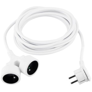 Biały przedłużacz t.b.t. z dwoma gniazdami do użytku wewnętrznego.