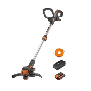 Akumulatorowy podkaszarka Worx WG163E.2 20 V z akumulatorem, ładowarką i szpulą.