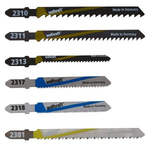 Różne brzeszczoty do wyrzynarek Wolfcraft do różnych zastosowań.