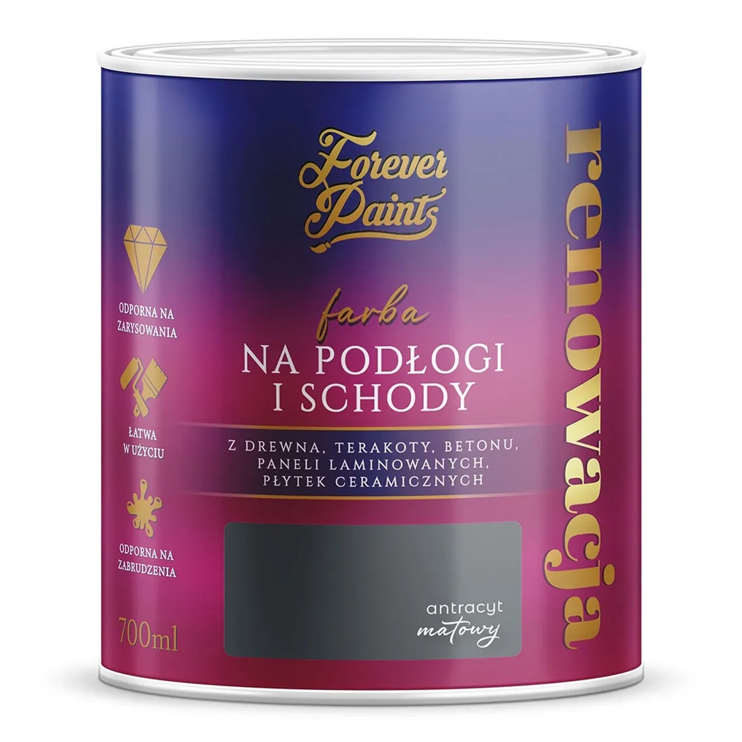 Farba Forever Paints do podłóg i schodów antracyt 0,7L