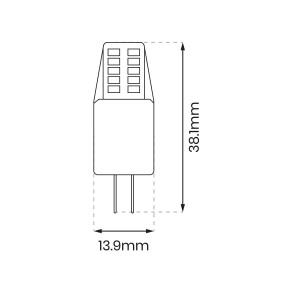 Rysunek techniczny żarówki LED G4 z wymiarami.