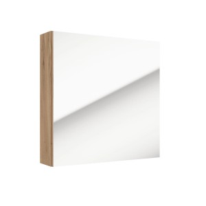 Szafka z lustrem t.b.t. z drewnianym dekorem z boku.