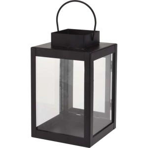 Czarny metalowy i szklany lampion na tealighty i świece.
