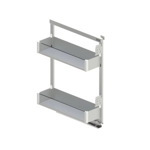 Srebrny system organizacji kuchni t.b.t. z dwoma poziomami.