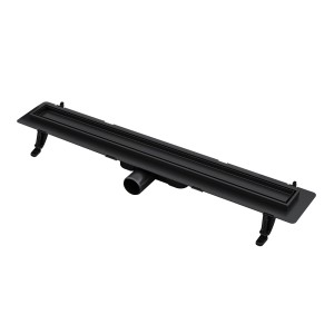 Czarny odpływ liniowy prysznicowy t.b.t. do łazienki.