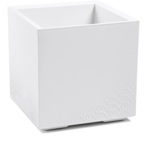 Biała, kwadratowa donica Orbis Karo Eco z recyklingu tworzywa sztucznego, 40x40x39,4 cm.