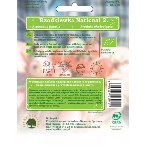 Opakowanie nasion rzodkiewki National 2, odmiana wczesna do uprawy gruntowej.