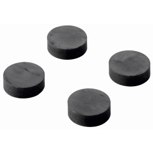 Cztery okrągłe, czarne okucia meblowe/pokrywy do zawiasów meblowych.