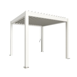 Biała pergola Biohort 3x3 m z lamelowym dachem na taras i do ogrodu.