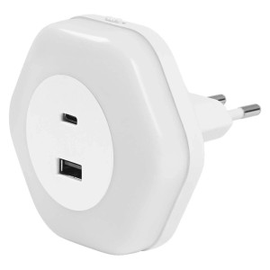 OSRAM Lampka wtykowa LUNETTA HEXAGON USB A C 15W 3000K 4lm biała