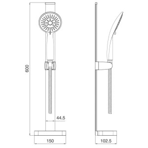 Rysunek techniczny kolumny prysznicowej t.b.t. z wymiarami.