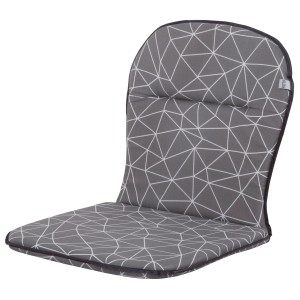 Szara poduszka na krzesło ogrodowe z geometrycznym wzorem dla komfortowego siedzenia.