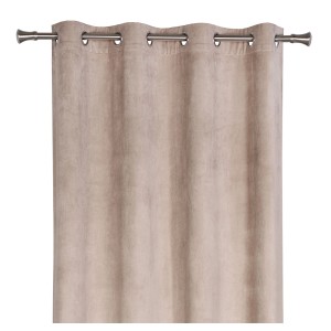 Beżowa zasłona z przelotkami do zawieszenia na karnis. Idealna jako dekoracja okna.