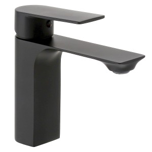 Czarna bateria umywalkowa t.b.t. do łazienki.