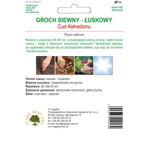 Opakowanie nasion grochu siewnego łuskowego 'Cud Kelvedonu', Pisum sativum.