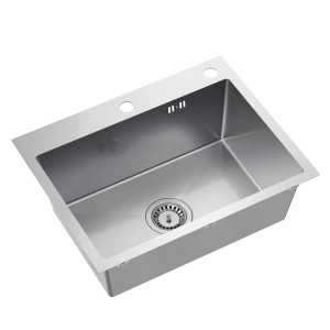 Zlewozmywak ze stali nierdzewnej z dwoma otworami na baterię i przelewem.