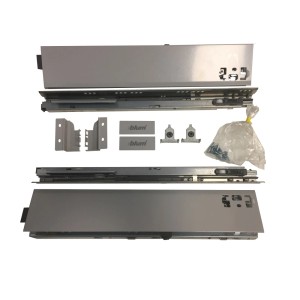 Zestaw prowadnic do szuflad t.b.t., kolor srebrny, z akcesoriami.