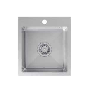 Zlewozmywak t.b.t. ze stali nierdzewnej, kwadratowy z okrągłym odpływem i otworem na kran.