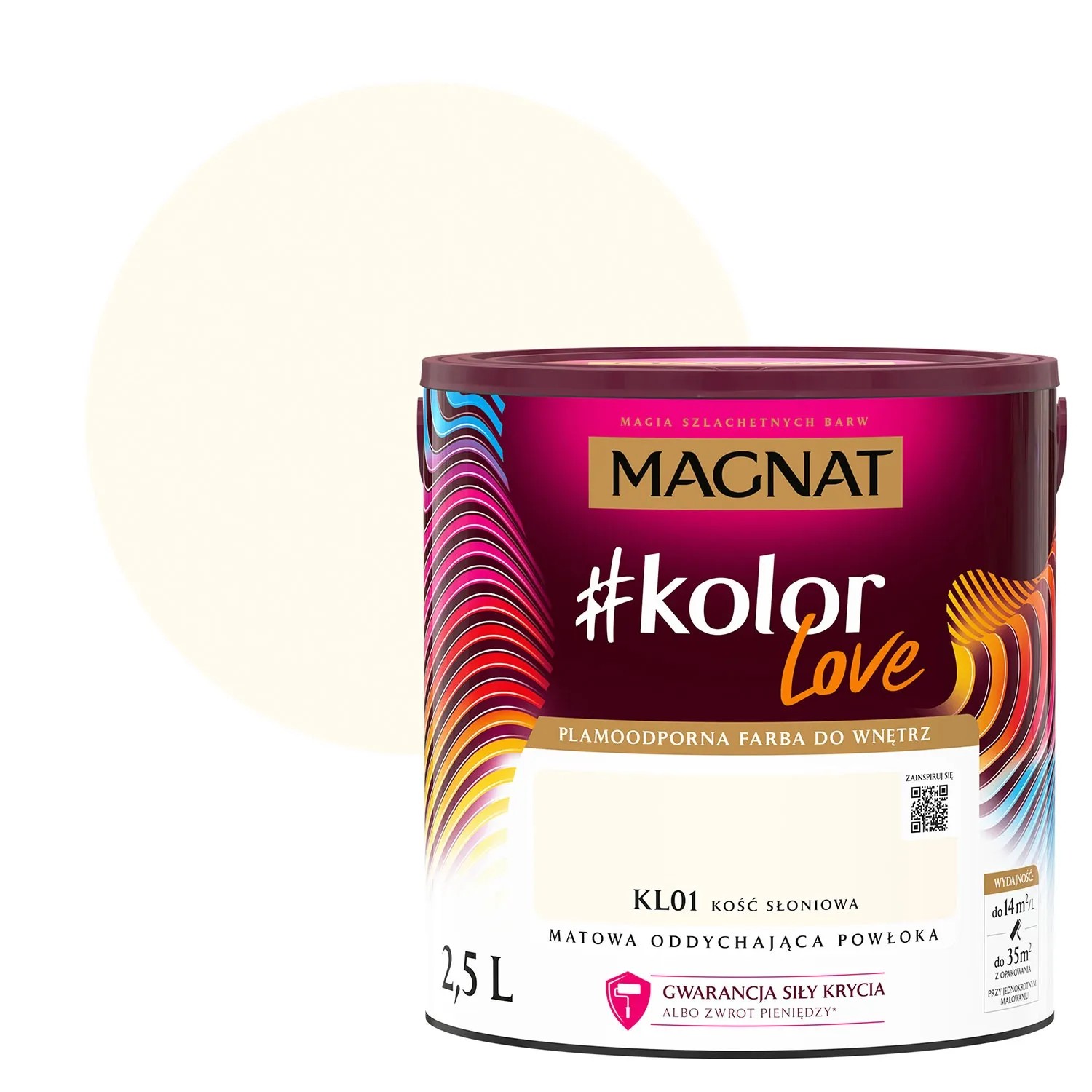 Farba Magnat #kolorLove, Kość Słoniowa, 2,5L, do wnętrz. Kolorowa farba do ścian.