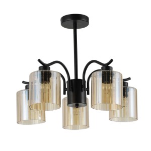Candellux Lampa wisząca VISTO czarna 5xE27 40W klosz bursztynowy
