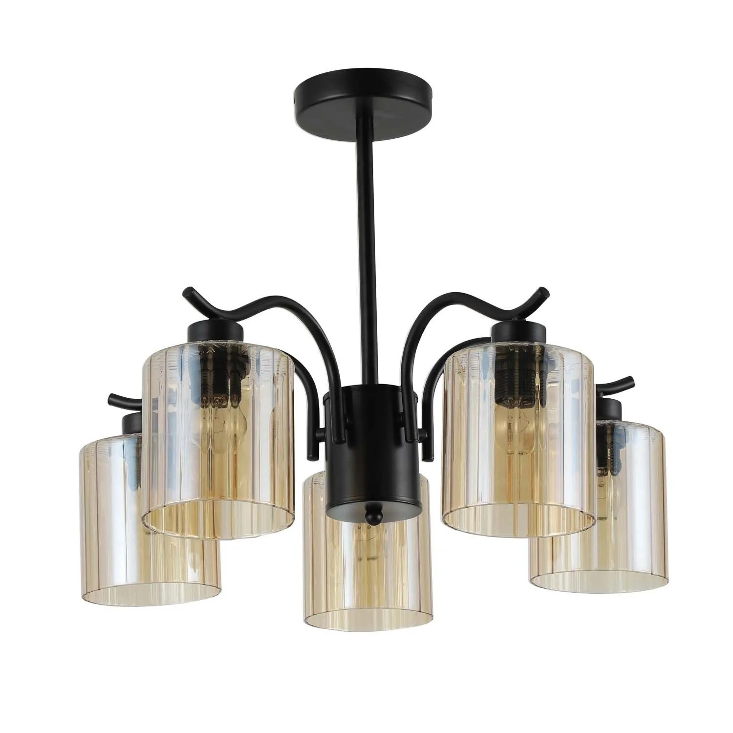 Candellux Lampa wisząca VISTO czarna 5xE27 40W klosz bursztynowy