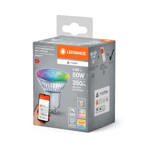 Opakowanie żarówki LED LEDVANCE Smart+ Multicolor GU10. Inteligentna dioda LED do nastrojowego oświetlenia.