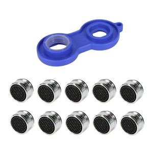 Zestaw 10 mieszadeł dyszowych t.b.t. z niebieskim kluczem montażowym.