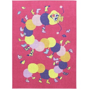 Różowy dywan z motywem gąsienicy, dywan shaggy do pokoju dziecięcego.